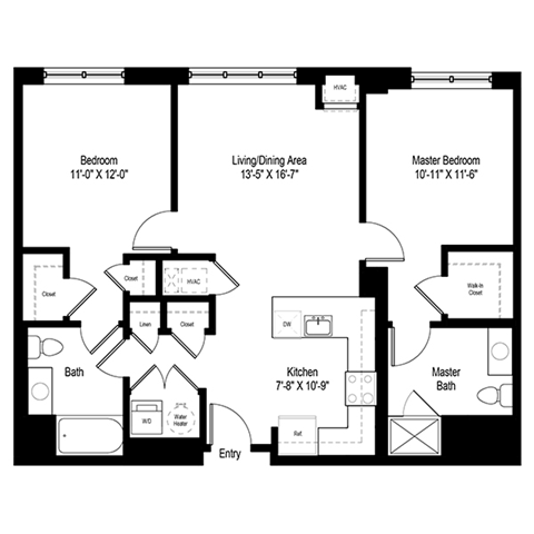 Floor plan for 2 beds, 2 baths, 1041 sqft